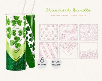 Shamrock Tumbler Template BUNDLE SVG, DXF for Hogg 20oz Straight Skinny | St Patrick's Day Template for Tumbler | Tangram Burst Template