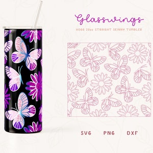 Flower & Butterfly Tumbler Template SVG for Hogg 20oz Straight Skinny, Burst Template for Straight Tumbler, Skinny Tumbler Sublimation Png