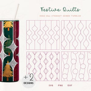 6-Design Quilts Collection | Split Tumbler Template SVG, DXF for Hogg 20oz Straight Skinny | Burst Template for Tumblers | Commercial Use