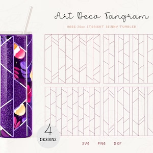 4-Design COLLECTION | Art Deco Tumbler Template SVG, DXF for Hogg 20oz Straight Skinny | Burst Template for Tumbler | Commercial Use
