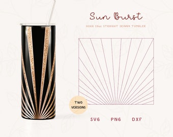 Art Deco Becher Vorlage SVG, DXF, für Hogg 20oz Straight Skinny | Sun Burst Split Template für Becher | Skinny Tumbler Sublimation Png