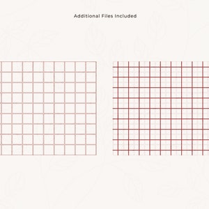 May include: Two grid patterns, one in a light pink color and the other in a dark red color. Both grids are made up of squares.