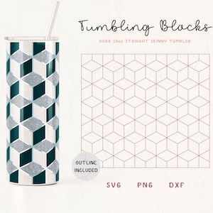 Tumbling Blocks Tumbler Template SVG, DXF for Cricut, Silhouette | Skinny Tumbler SVG Cut File | Burst Template for Tumbler | Commercial Use