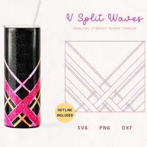 V Split Waves Tumbler Template SVG, DXF, PNG for Hogg 20oz Straight Skinny | Burst Template for Tumbler | Skinny Tumbler Sublimation Png