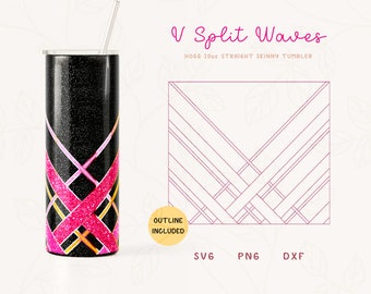 V Split Waves Tumbler Template SVG, DXF, PNG for Hogg 20oz Straight Skinny | Burst Template for Tumbler | Skinny Tumbler Sublimation Png