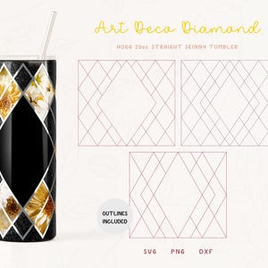 3-Design Art Deco Collection | Diamond Tumbler Template SVG, DXF for Hogg 20oz Straight Skinny | Burst Template for Tumbler | Commercial Use