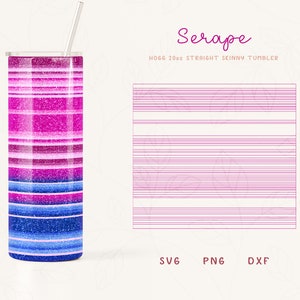 Serape Stripes Burst Tumbler modèle SVG pour Hogg 20 oz droit skinny Tumbler | Modèle d'éclatement arc-en-ciel | Gobelet skinny sublimation png