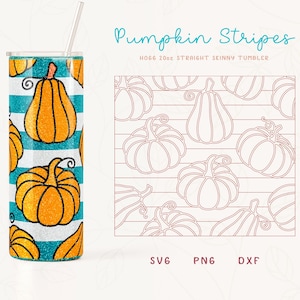 Pumpkin Stripes Burst Tumbler Template SVG, DXF for 20oz Straight Skinny Tumbler | Fall Tumbler Wrap | Commercial Use Cut File