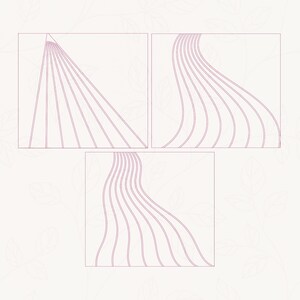 May include: Three illustrations of lines in different patterns. The first illustration shows lines radiating from a point at the top of the image. The second illustration shows lines curving in a wave pattern. The third illustration shows lines curving in a wave pattern.