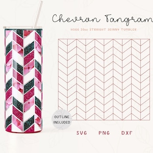 Chevron Tangram Tumbler Template SVG, DXF for Hogg 20oz Straight Skinny Tumbler | Burst Tumbler Template | Commercial Use Cut File