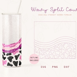 Kuh Wavy Split Tumbler Template SVG für Hogg 20oz Straight Skinny Tumbler | Stripes Burst Template für Becher | Dünne Tumbler Sublimation