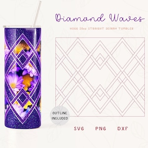 Diamond Waves Tumbler Template SVG, DXF, PNG for Hogg 20oz Straight Skinny | Burst Template for Tumblers | Commercial Use Cut File