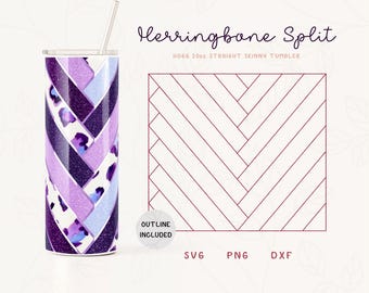 V Split Herringbone Tumbler Template SVG, DXF for Hogg 20oz Straight Skinny Tumbler | Burst Tumbler Template | Commercial Use Cut File