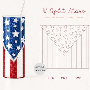 4 juli bekersjabloon SVG voor Hogg 20oz Straight Skinny | Stars V Split Burst-sjabloon voor bekers | Magere beker sublimatie png