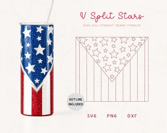 4 juli-tumblermall SVG för Hogg 20oz rak skinny | Stars V Split Burst-mall för tumblers | Skinny Tumbler sublimering png