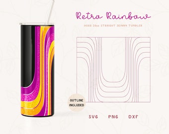 Retro Rainbow Split Tumbler Template SVG, DXF, PNG for Hogg 20oz Straight Skinny, Burst Template for Tumbler, Skinny Tumbler Sublimation Png