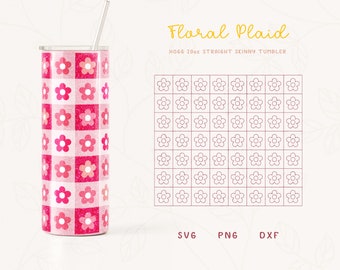 Retro Flower Tumbler Template SVG for Cricut, Silhouette | Plaid Skinny Tumbler Burst Template for Tumblers | Skinny Tumbler Sublimation Png