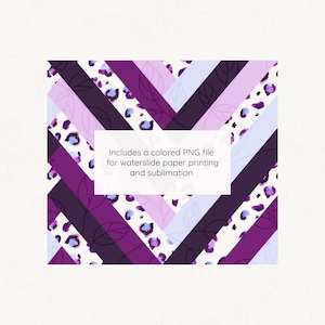 May include: Purple, pink, and white geometric pattern with a leopard print design. Includes a colored PNG file for waterslide paper printing and sublimation.