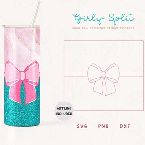 Szablon Girly Split Tumbler SVG do kubka Hogg 20oz Straight Skinny Tumbler | Szablon Bow Burst do kubka | Sublimacja do kubka Skinny Tumbler PNG