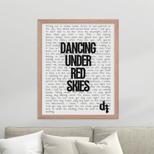 Framed Dermot Kennedy Lyrics &#39;Dancing Under Red Skies&#39; Poster / Dermot Kennedy Merch