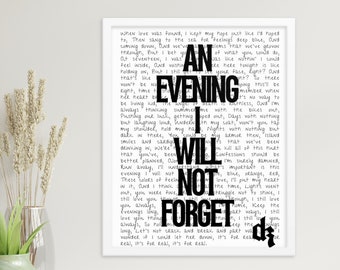 Framed Dermot Kennedy Lyrics 'An Evening I Will Not Forget' Poster / Dermot Kennedy Merch