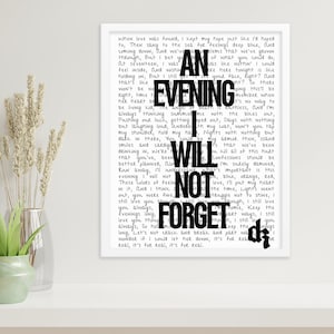 Framed Dermot Kennedy Lyrics &#39;An Evening I Will Not Forget&#39; Poster / Dermot Kennedy Merch