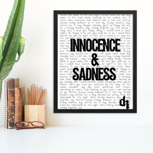 Framed Dermot Kennedy Lyrics &#39;Innocence & Sadness&#39; Poster / Dermot Kennedy Merch