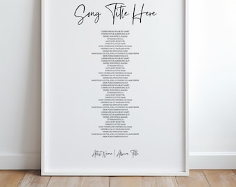 Custom Song Lyrics Print, Personalized Song Lyric Wall Art, Framed Lyrics Gift, Anniversary Wedding Gift, Custom Music Art