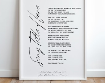 Custom Song Lyrics Print, Personalized Song Lyric Wall Art, Framed Lyrics Gift, Anniversary Wedding Gift, Custom Music Art