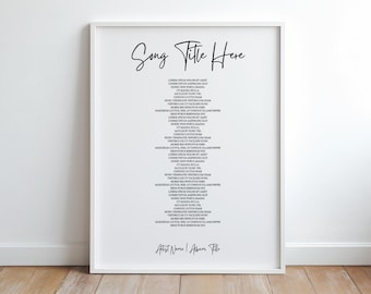 Custom Song Lyrics Print, Song Lyric Wall Art, Personalized Wedding Gift, Anniversary Gift, Birthday Gift FRAMED or UNFRAMED