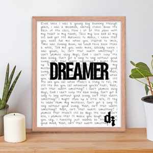 Framed Dermot Kennedy Lyrics &#39;Dreamer&#39; Poster / Dermot Kennedy Merch