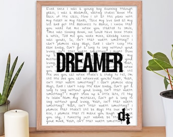 Framed Dermot Kennedy Lyrics 'Dreamer' Poster / Dermot Kennedy Merch
