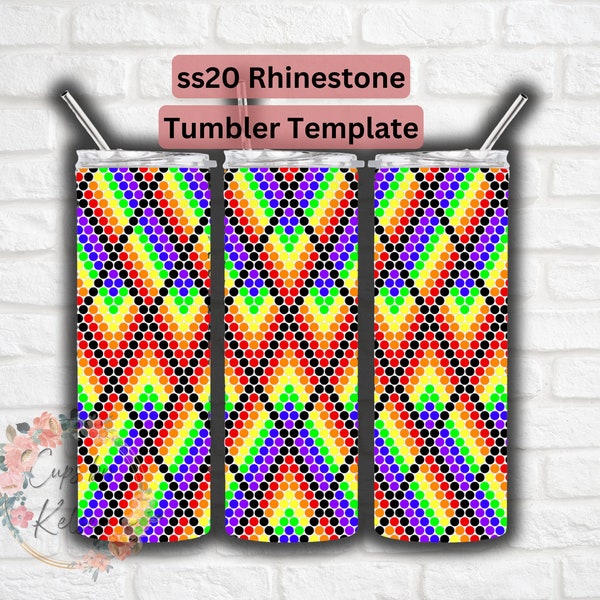 Rainbow Argyl Ombre Rhinestone Tumbler Template, ss20 Rhinestone Template, 20oz HOGG, Honeycomb Pattern, Ombre Design, Seamless Pattern