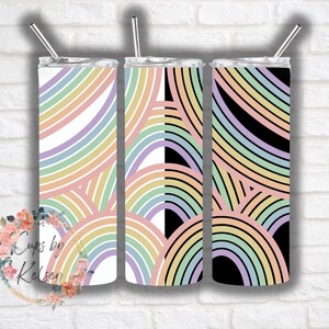 Pastel Rainbow Black and White Tumbler Wrap, 20oz Tumbler Wrap, Sublimation PNG, JPG, Rhinestone Pattern Tumbler, Geometric Pattern Tumbler