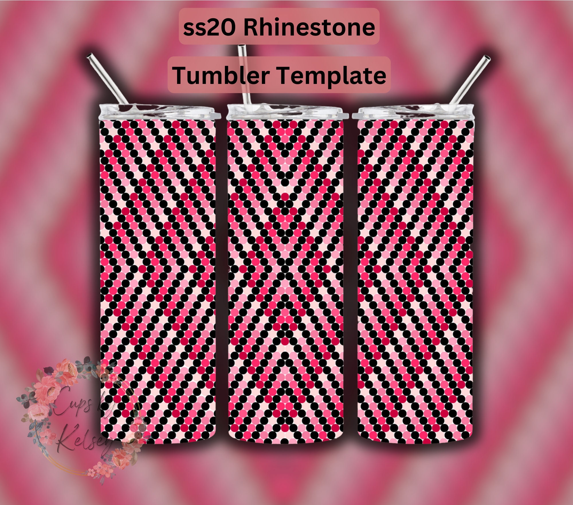 Pink Ombre Rhinestone Tumbler Template, Ss20 Rhinestone Template, 20oz ...