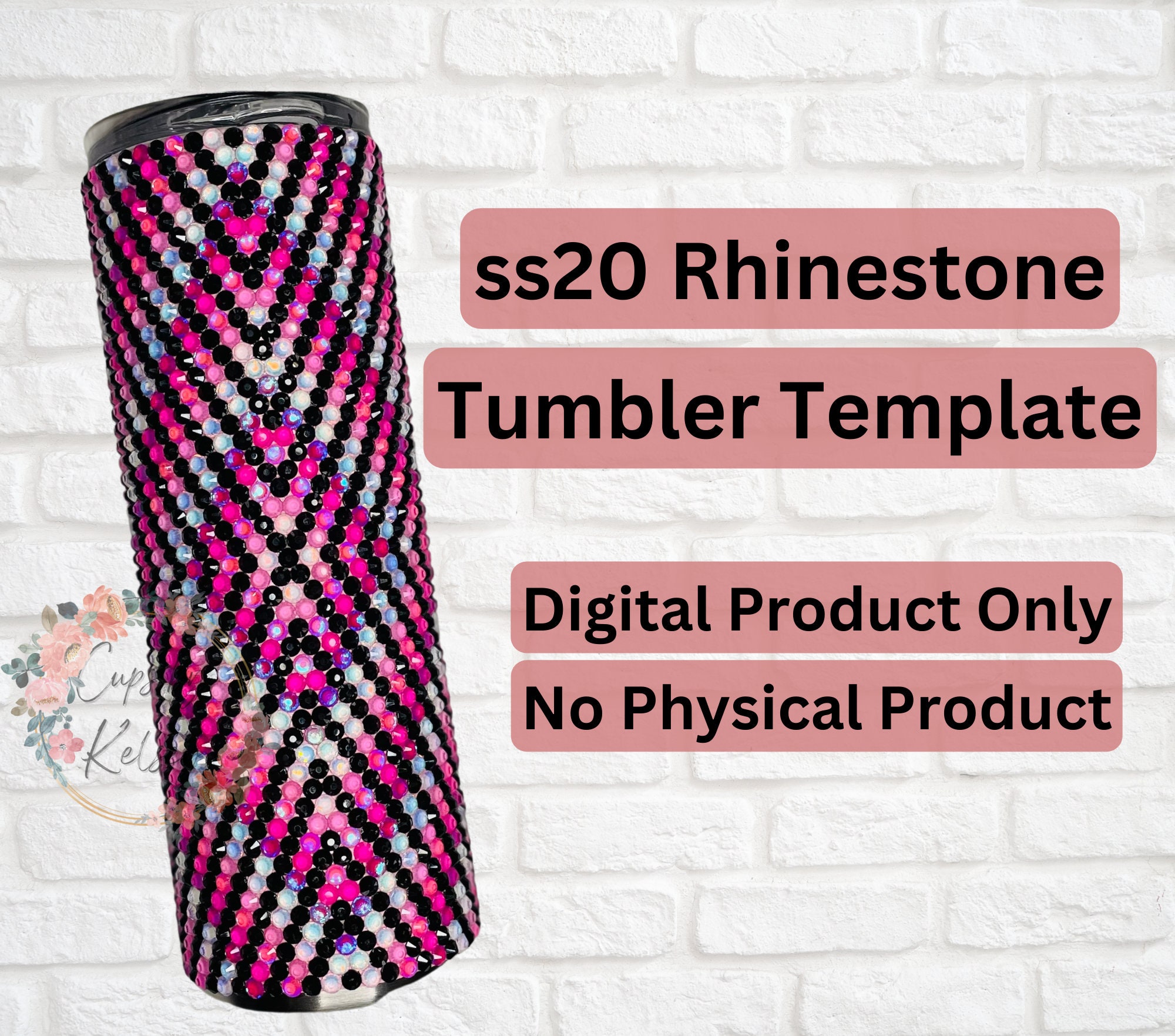 Pink Ombre Rhinestone Tumbler Template, Ss20 Rhinestone Template, 20oz ...