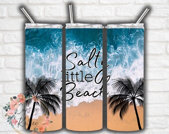 Strandmuggsjal, 20oz smal rak tumbler, sublimeringsdesign PNG, salt liten strand, sommarmuggsjal, semestermuggsjal