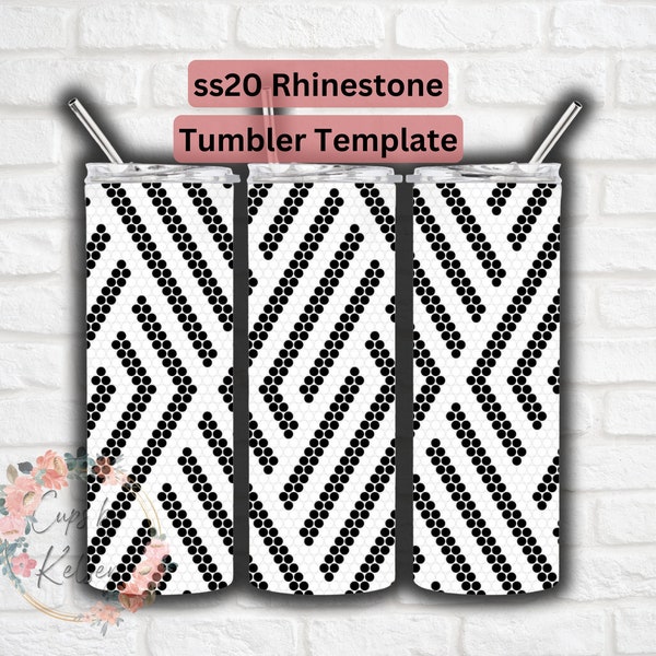 Geometric Stripes Rhinestone Template, ss20 Rhinestone Template, 20oz HOGG, Honeycomb Pattern, Black and White Stripes, Seamless Pattern