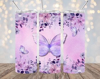 Butterfly Tumbler Wrap | Purple Tumbler Wrap | 20oz Tumbler | Sublimation Design | PNG JPG