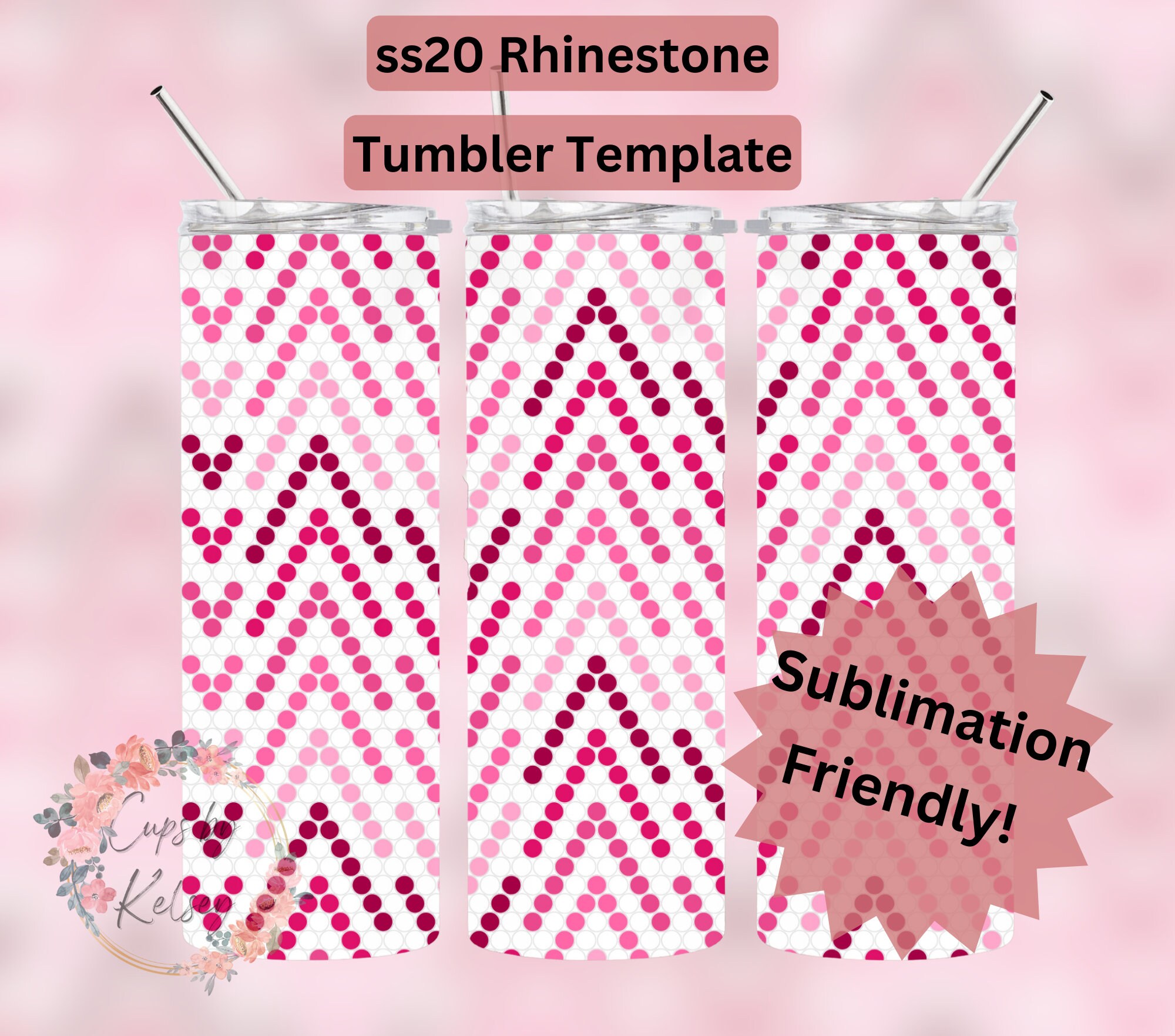 Pink Ombre Rhinestone Tumbler Template, Ss20 Rhinestone Template, 20oz ...