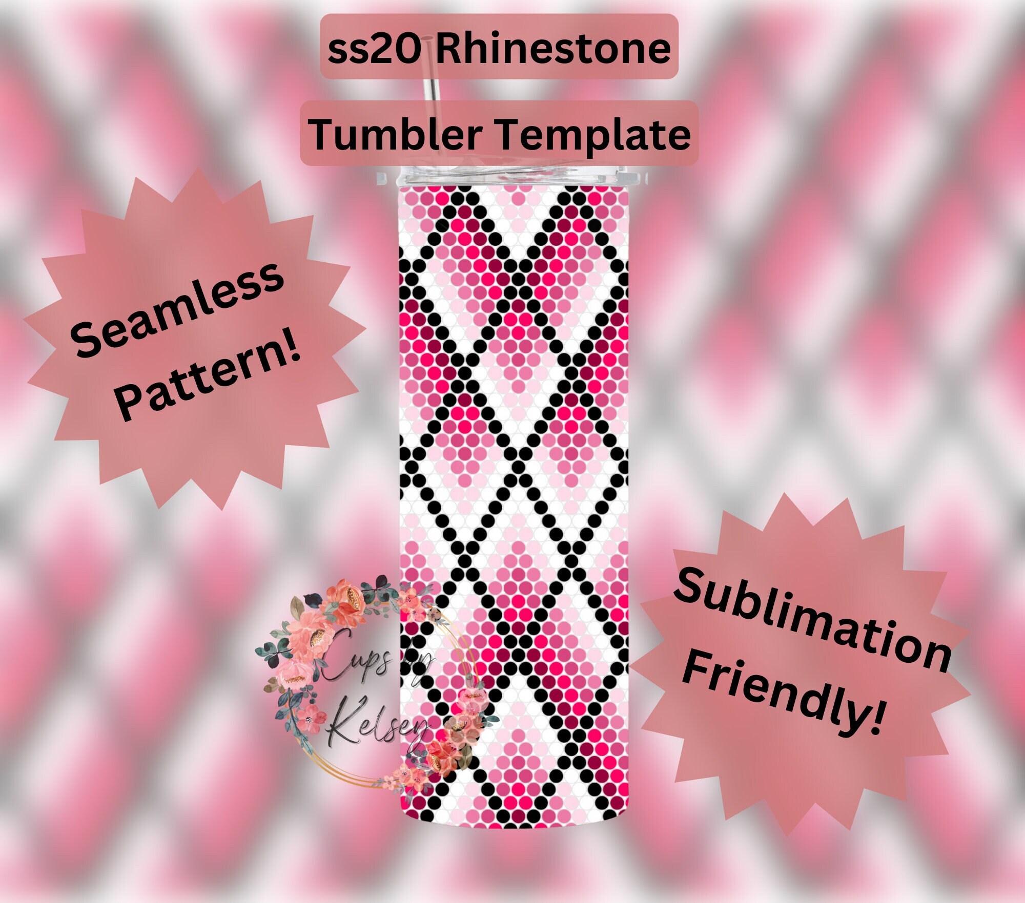 Pink Argyl Ombre Rhinestone Tumbler Template, Ss20 Rhinestone Template ...