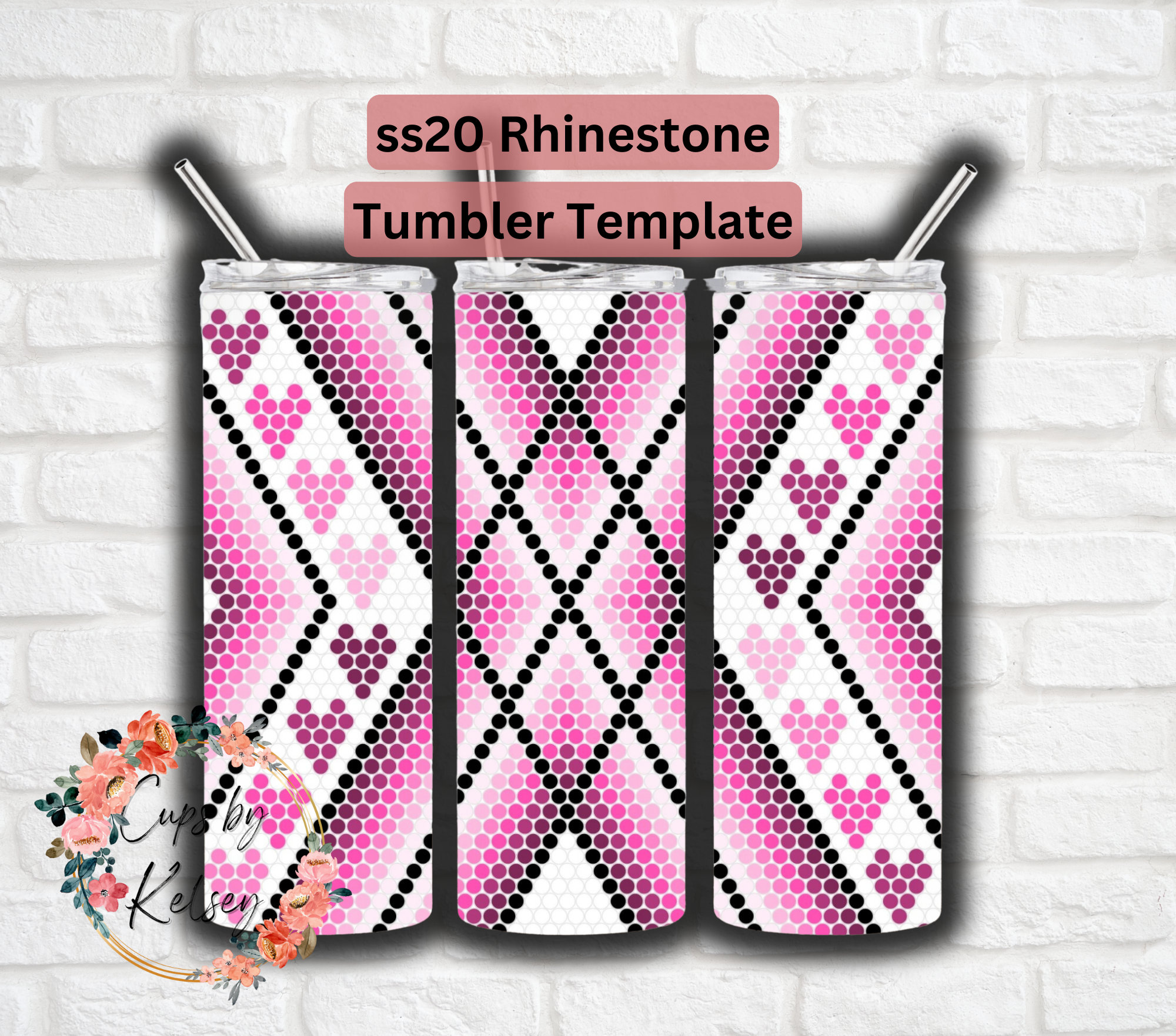 Rhinestone Tumbler Template, Hearts, Ss20 Rhinestone Template, 20oz ...