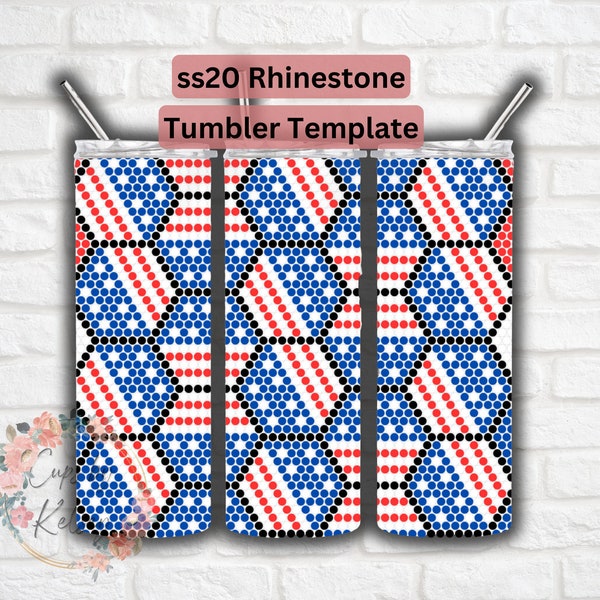 Patriotic Rhinestone Tumbler Template, ss20 Rhinestone Template, 20oz HOGG, Honeycomb Pattern, Red White Blue Design, Seamless Pattern