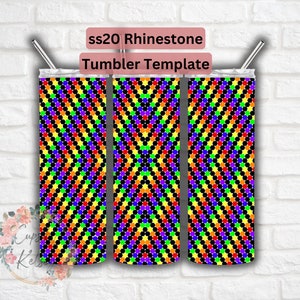Neon Tie Dye Rhinestone Tumbler Template, ss20 Rhinestone Template, 20oz HOGG, Honeycomb Pattern, Tie Dye Design, Seamless Pattern, Neon