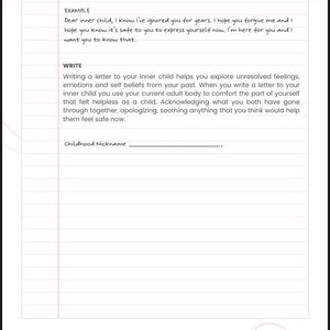 Ejercicios de escritura de cartas del niño interior con indicaciones ¡4 ejercicios de diario separados en esta descarga digital!