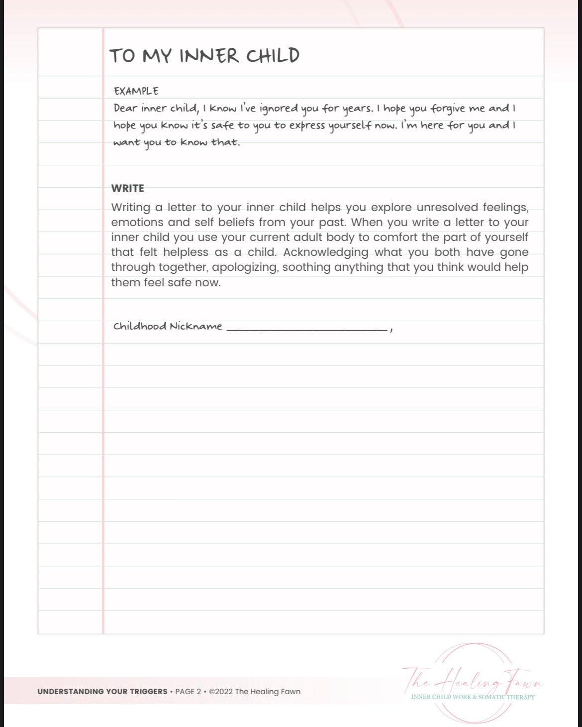 Inner Child Letter Writing Exercises With Prompts 4 Separate Etsy