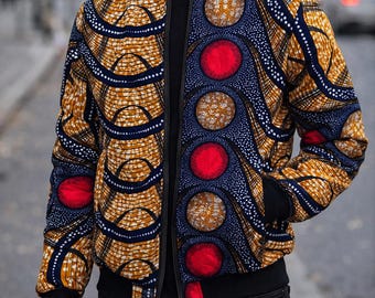 Chaqueta bomber Ankara: estampado africano llamativo, moda unisex.