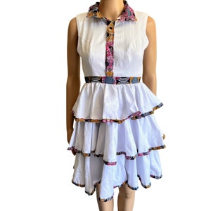 Layered White Dress,Contemporary Dress,African Print Dress,Ankara Layered Dress,Bridal Tiered shower Dress, Ethnic contemporary style Dress