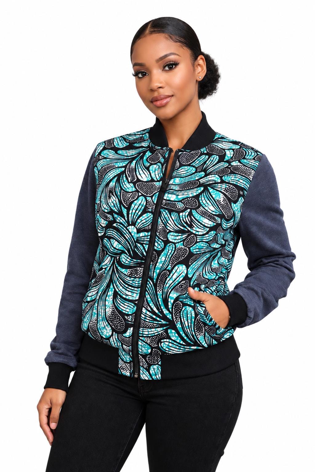 Unisex Ankara Denim Bomber Jacket: African Print Streetwear - Etsy