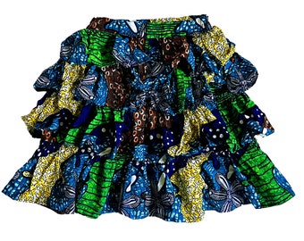 African Print High Waist  Skirt , Layered Summer Skirt, Ankara Skirt, Afrocentric Summer Outfit, Tiered Skirt, Summer Clothing.